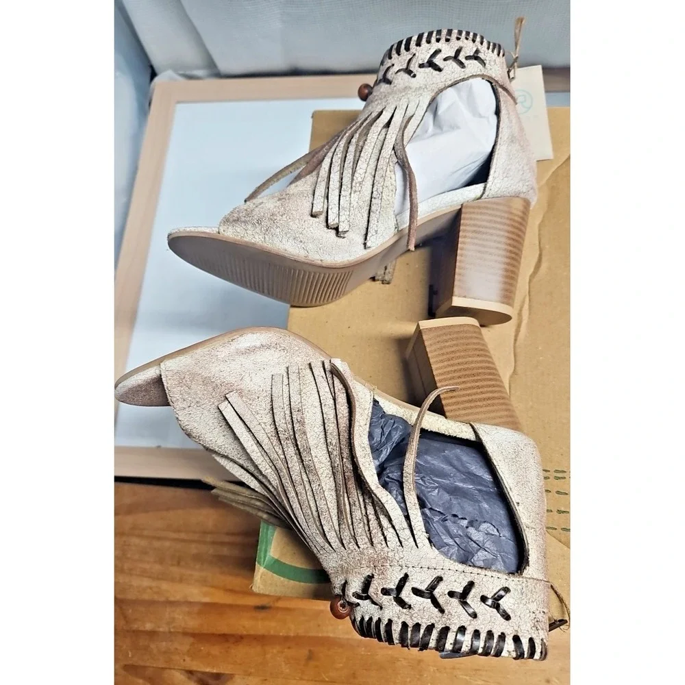 ROPER‎ Womens 34.5/US 5 Bettina Fringe Block Casual Sandals Casual Mid Heel 3